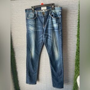 Frame Denim Men’s Slim Straight Jeans in Distressed Dark Blue